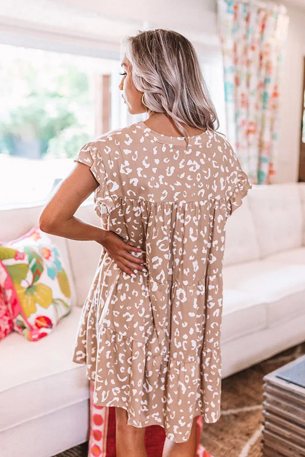 Dreaming Big Leopard Babydoll Dress In Warm Taupe