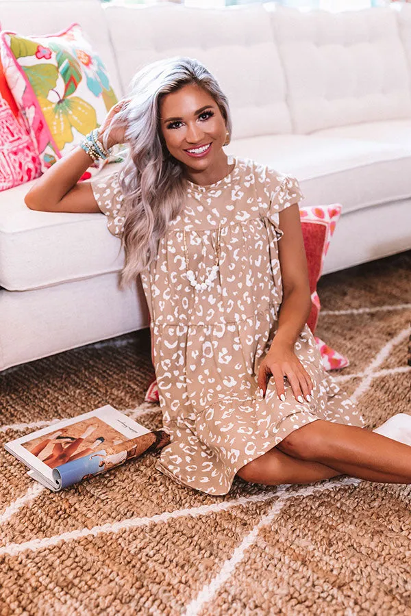 Dreaming Big Leopard Babydoll Dress In Warm Taupe