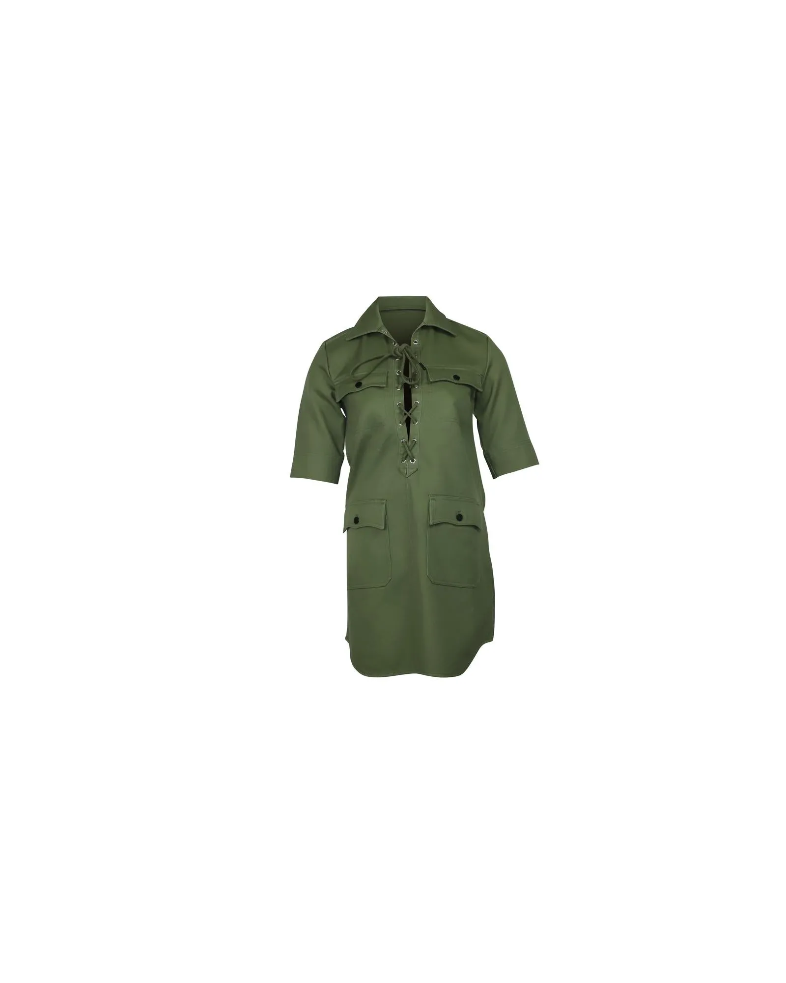 Embroidered Military Shirt Dress in Cotton