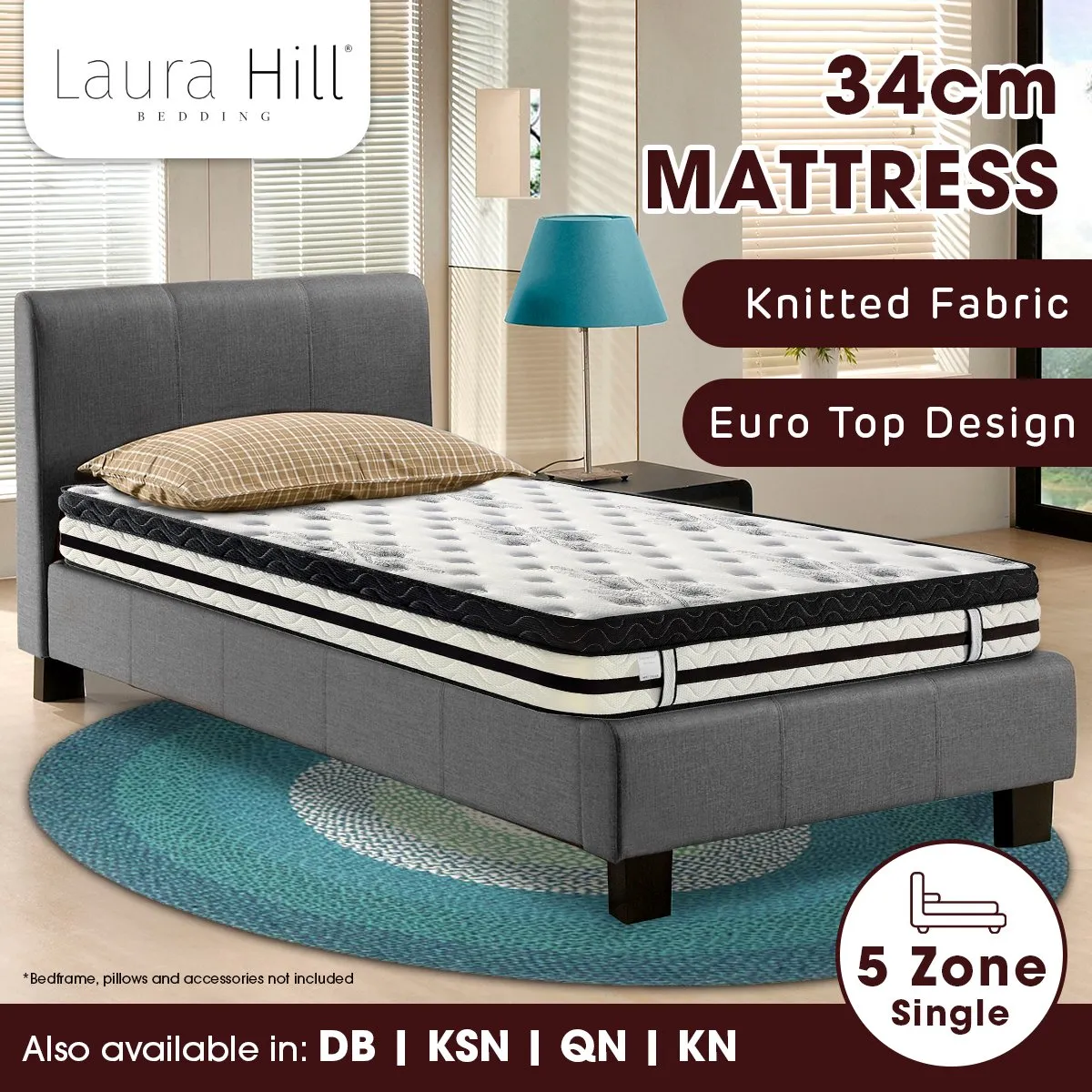 Euro Top Single Mattress, 5-Zone Spring Foam, Hypoallergenic - Laura Hill