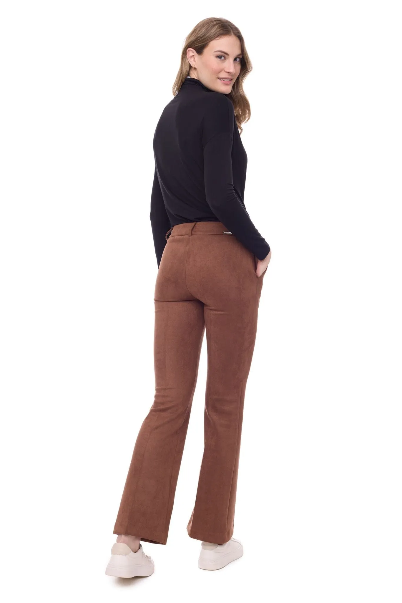 FAUX SUEDE BOOT LEG BROWN PULL ON PANT