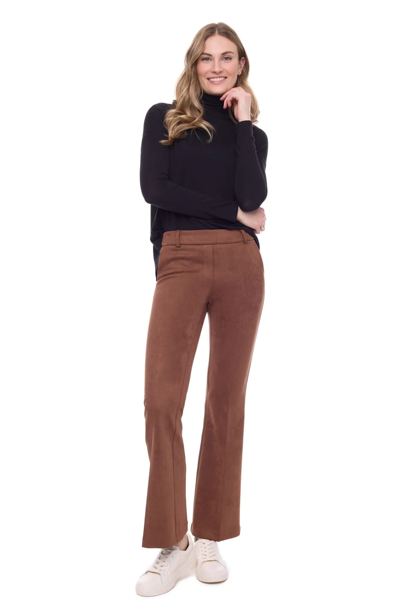 FAUX SUEDE BOOT LEG BROWN PULL ON PANT