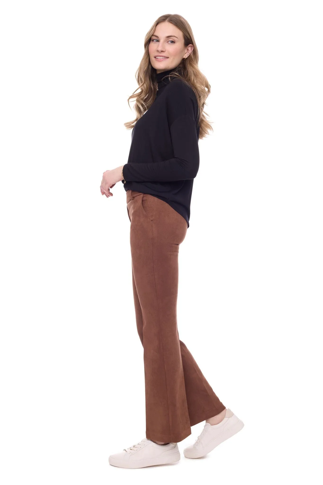 FAUX SUEDE BOOT LEG BROWN PULL ON PANT