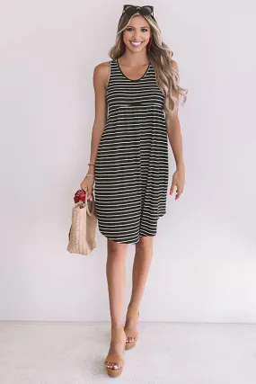 Feeling Pretty Stripe Babydoll Dress In Black