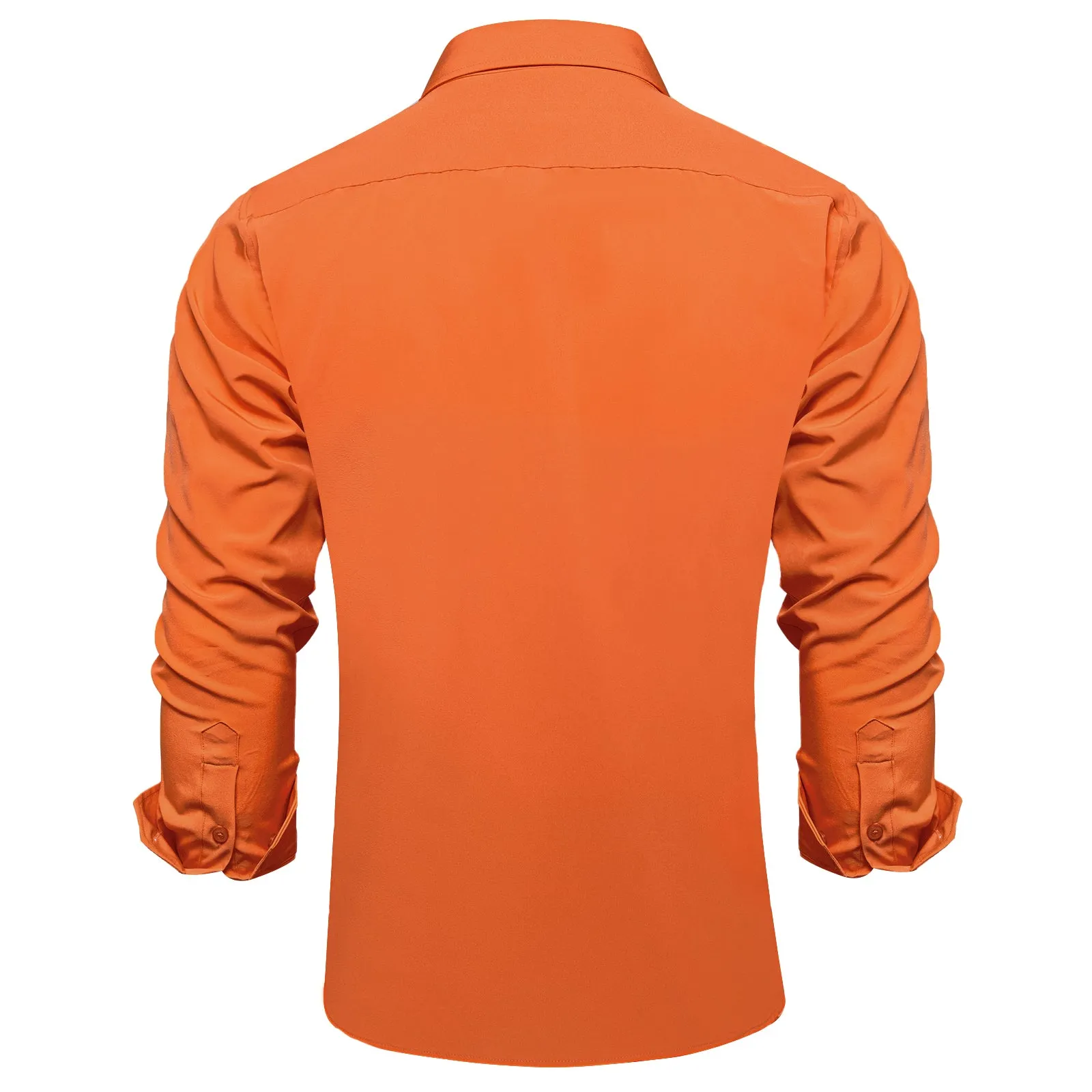 Fire Orange Solid Silk Men's Long Sleeve Shirt