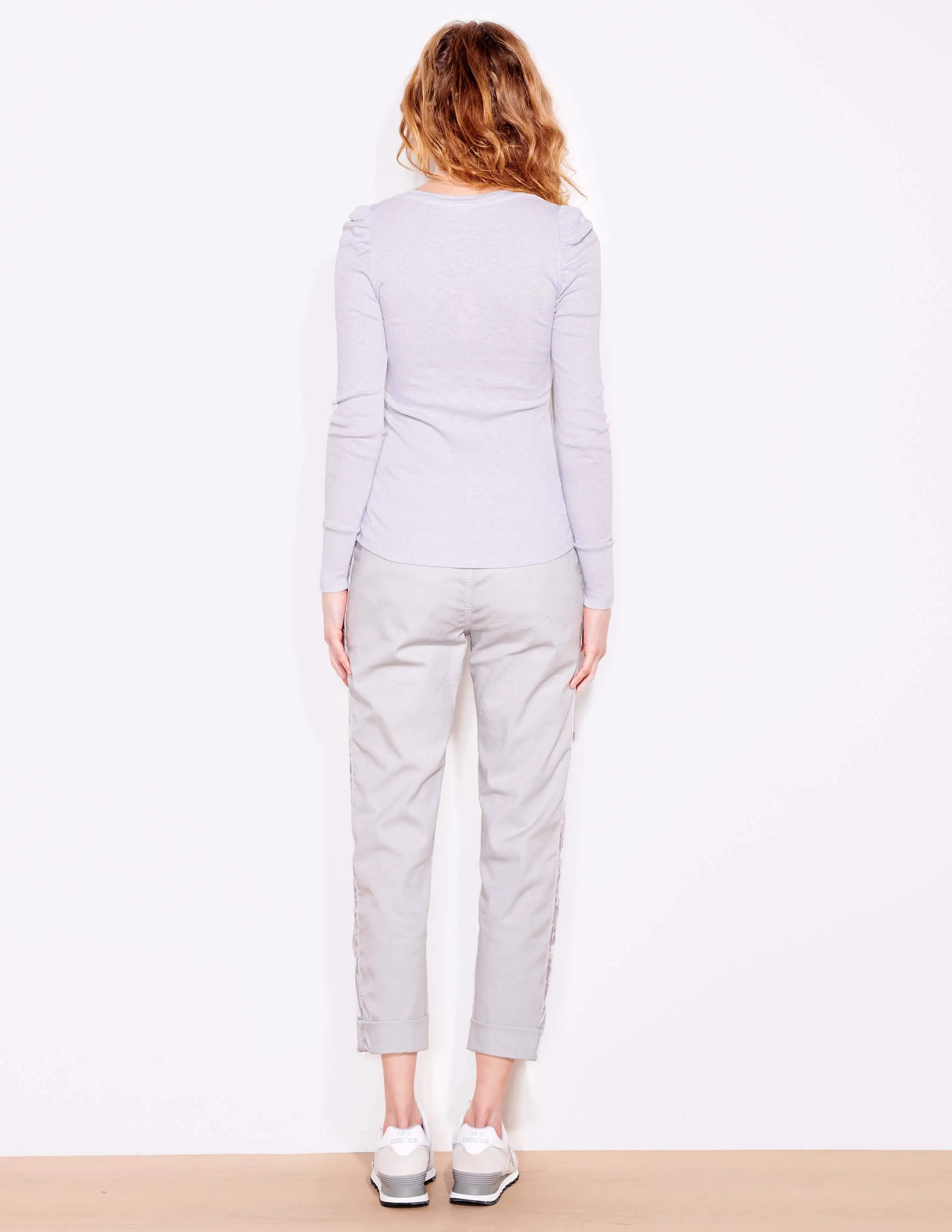 Fitted Puffed Sleeve Top, Silver