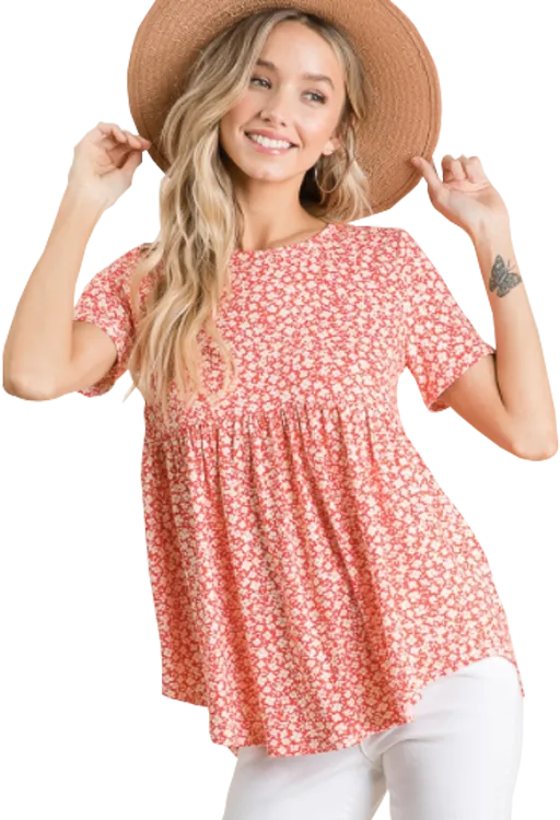 Floral Coral Babydoll Top
