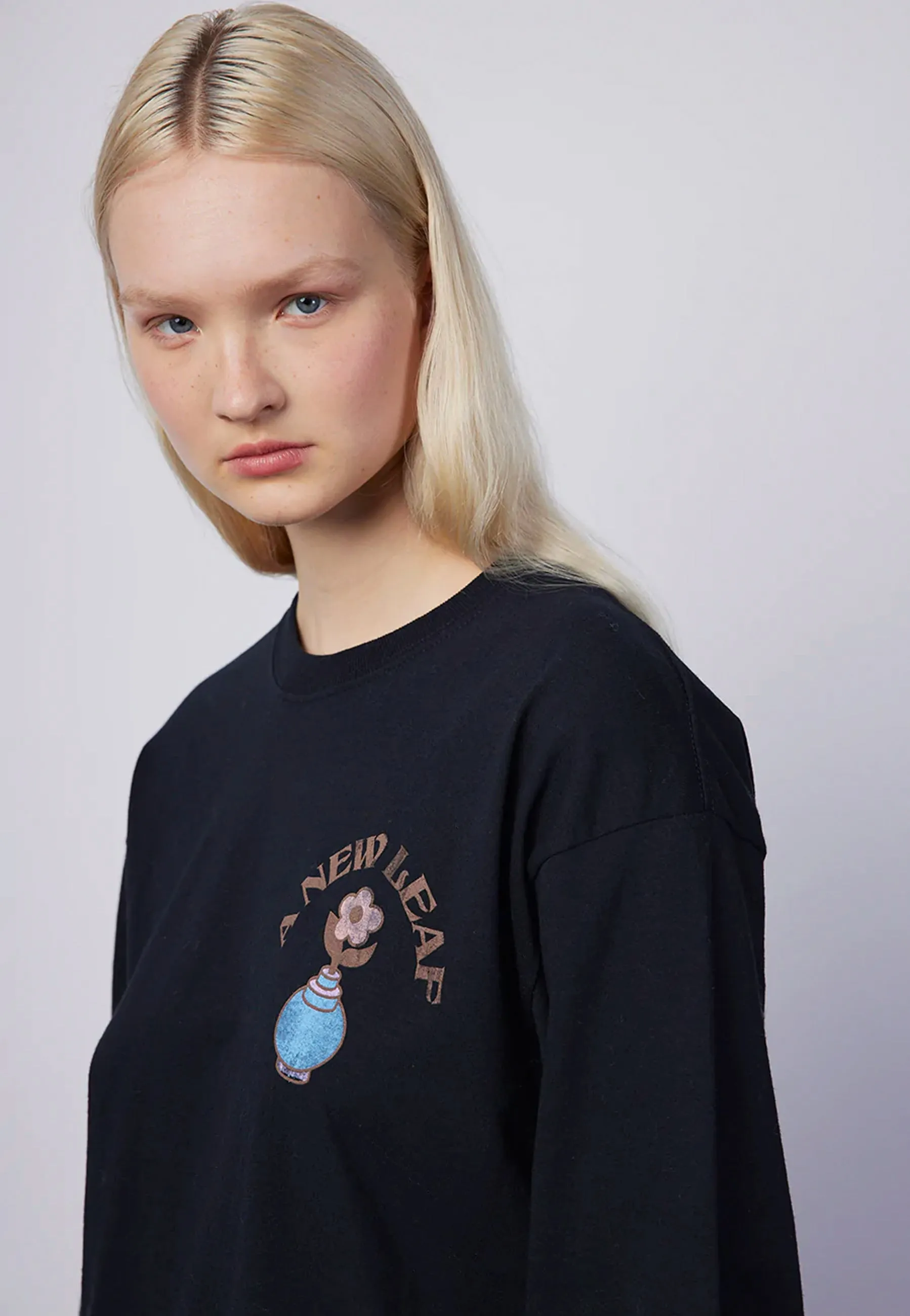 Flower Long Sleeve Organic T-Shirt - Black