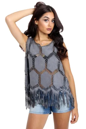 Fringe Faux Suede Crochet Top Tassel