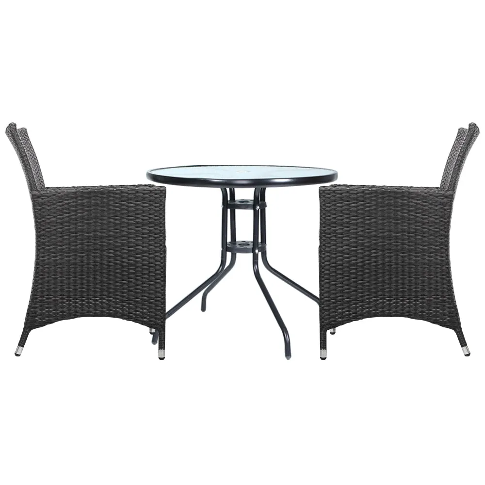Gardeon 3PC Bistro Set Outdoor Furniture Rattan Table Chairs Cushion Patio Garden Idris