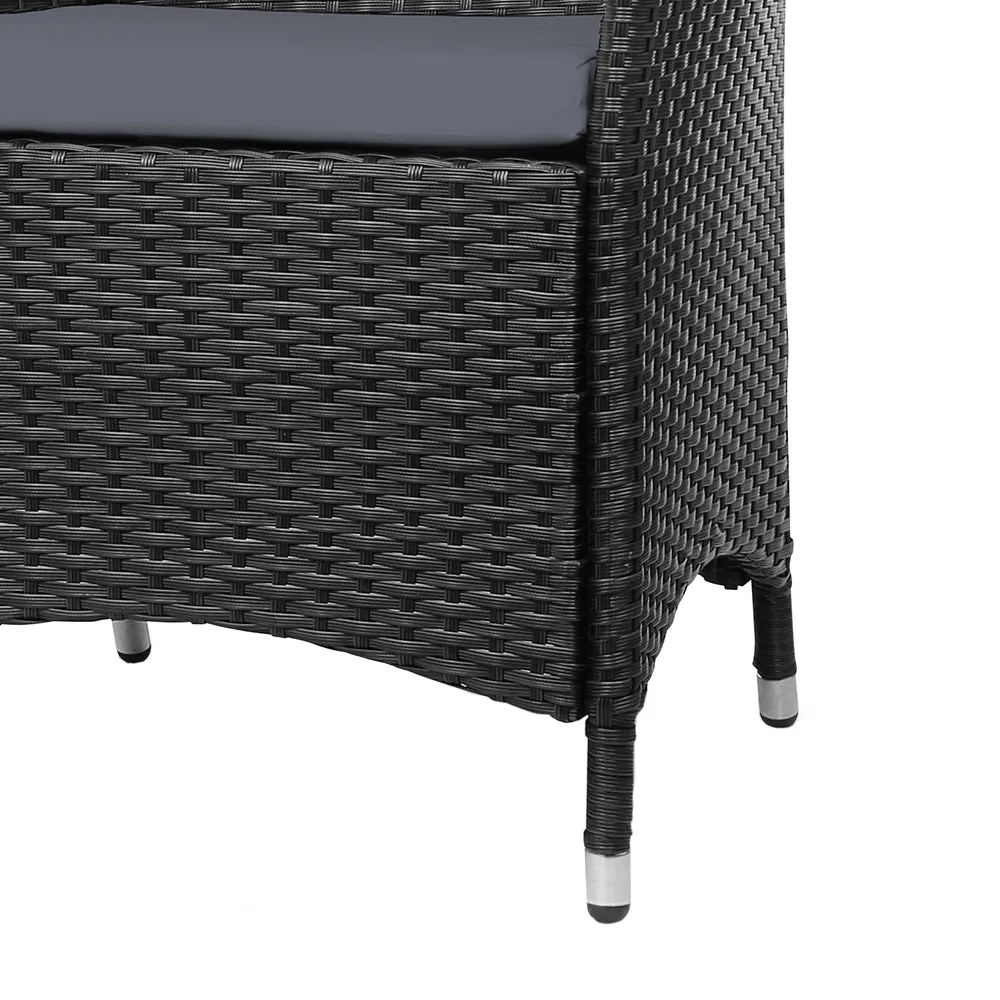 Gardeon 3PC Bistro Set Outdoor Furniture Rattan Table Chairs Cushion Patio Garden Idris