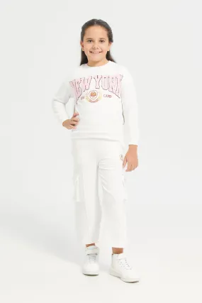 Girls Pink Allover Print Rhinestones Jogsuit (2 Piece)