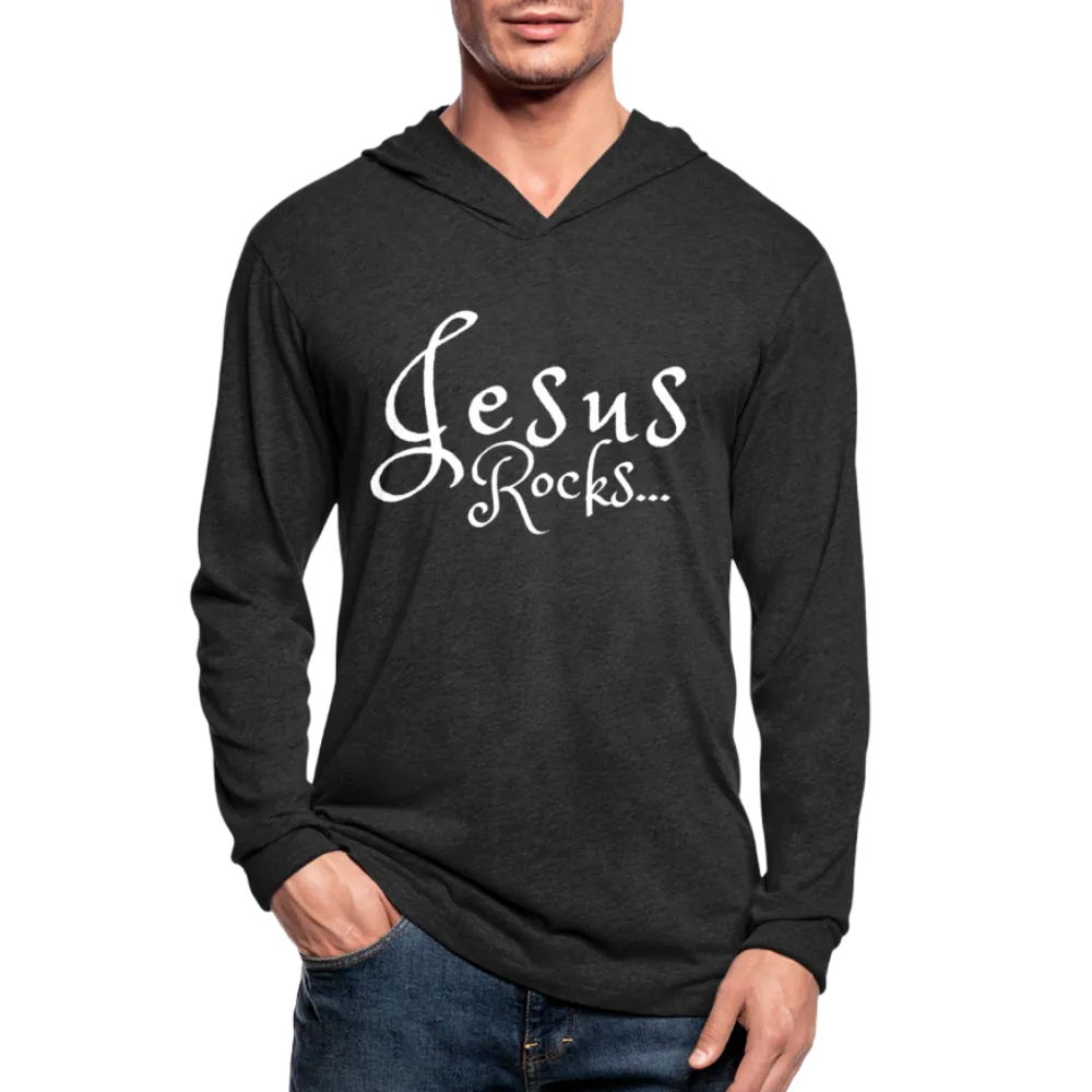 Graphic Hoodie, Jesus Rocks Long Sleeve Hooded Tee