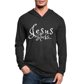 Graphic Hoodie, Jesus Rocks Long Sleeve Hooded Tee