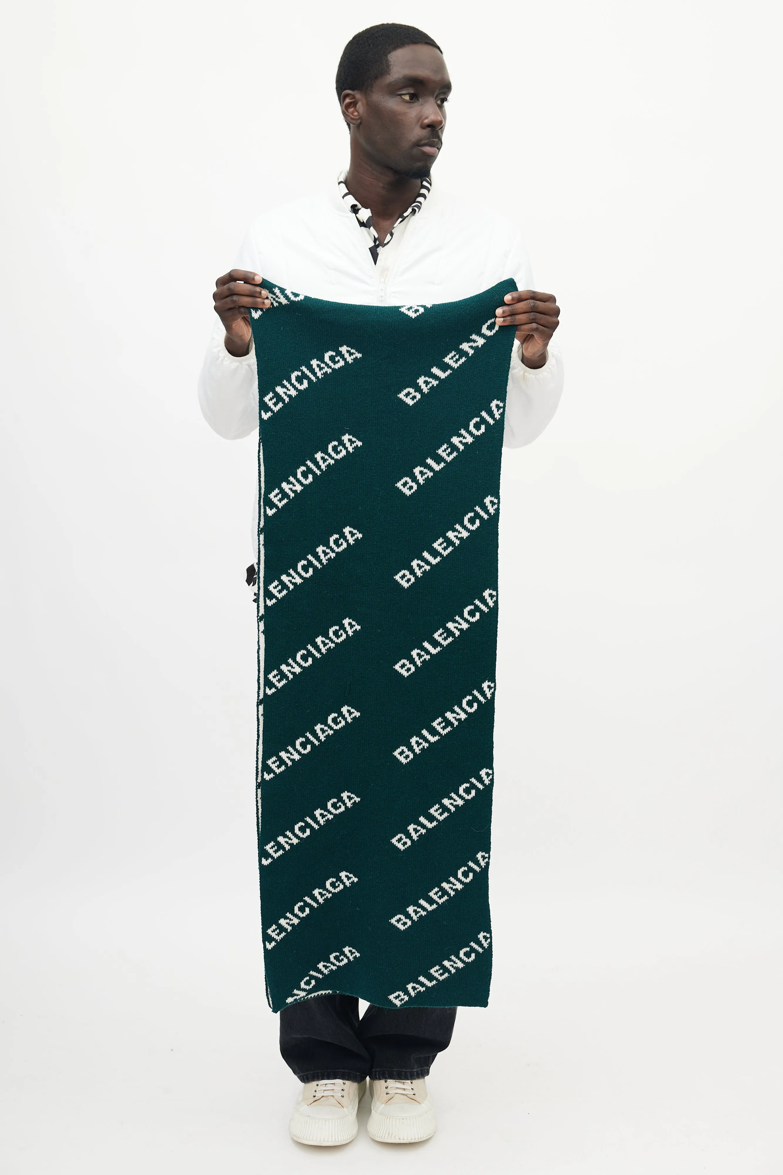 Green & Cream Allover Logo Knit Scarf