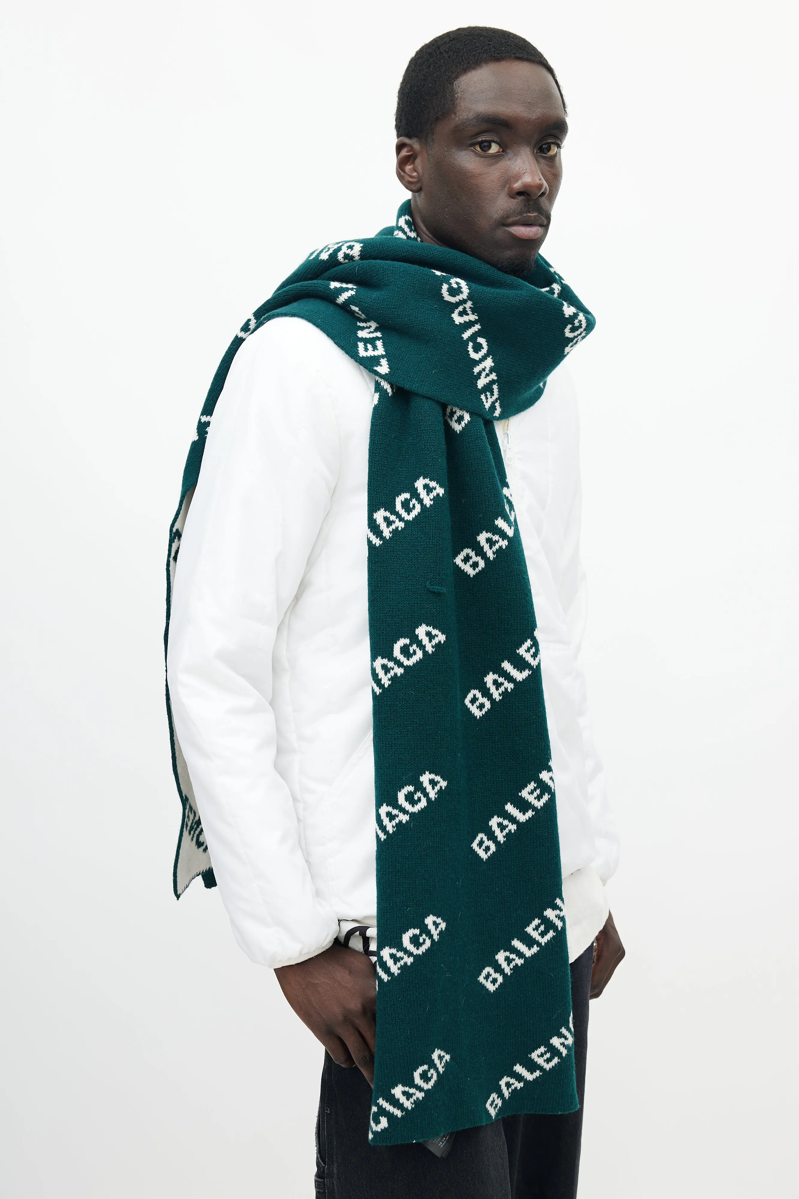 Green & Cream Allover Logo Knit Scarf