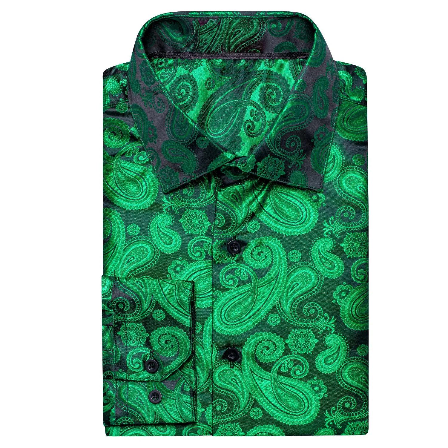 Green Paisley Silk Men's Long Sleeve Shirt