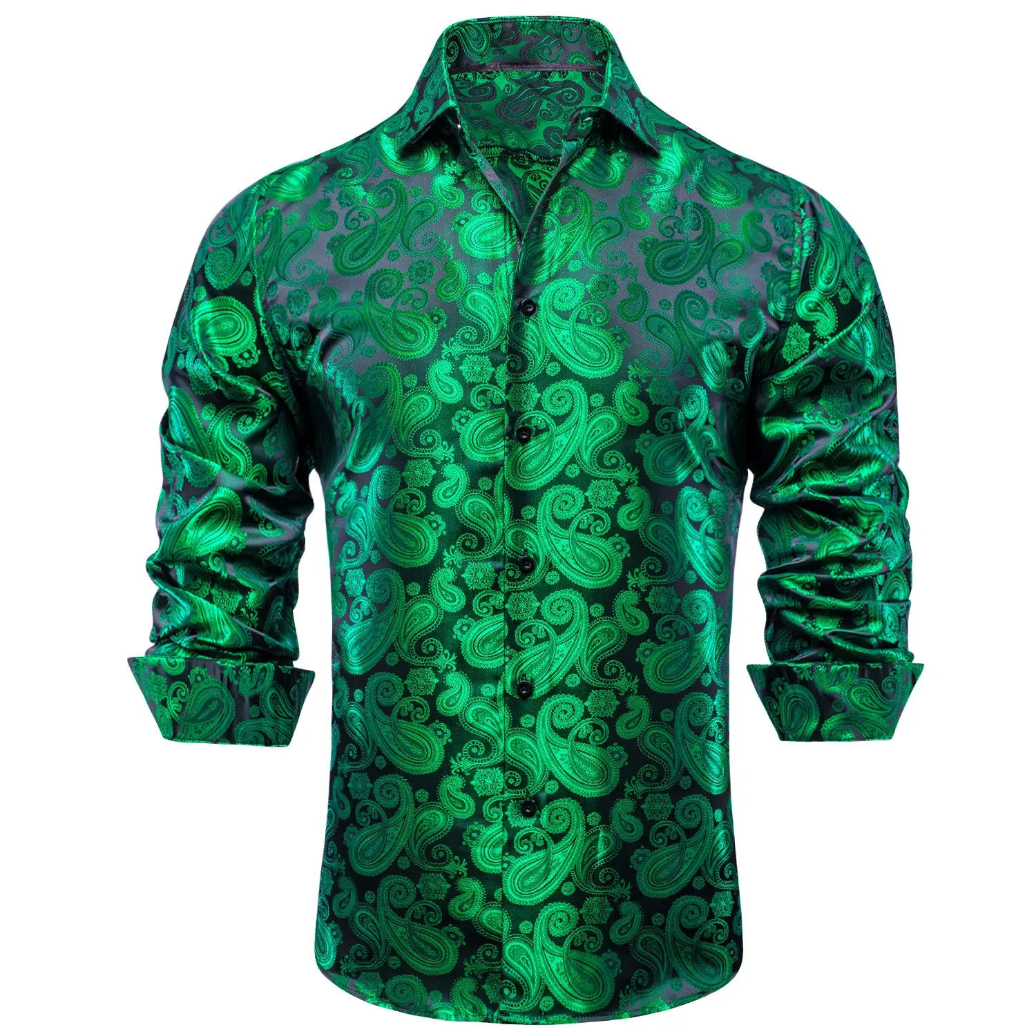 Green Paisley Silk Men's Long Sleeve Shirt