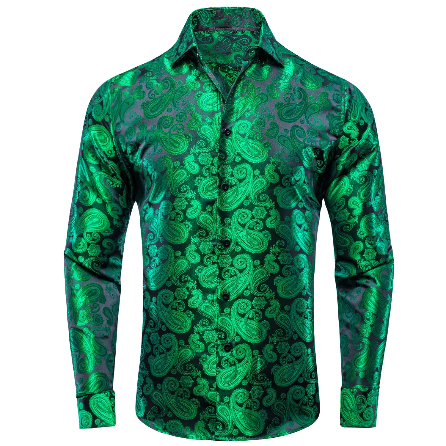 Green Paisley Silk Men's Long Sleeve Shirt