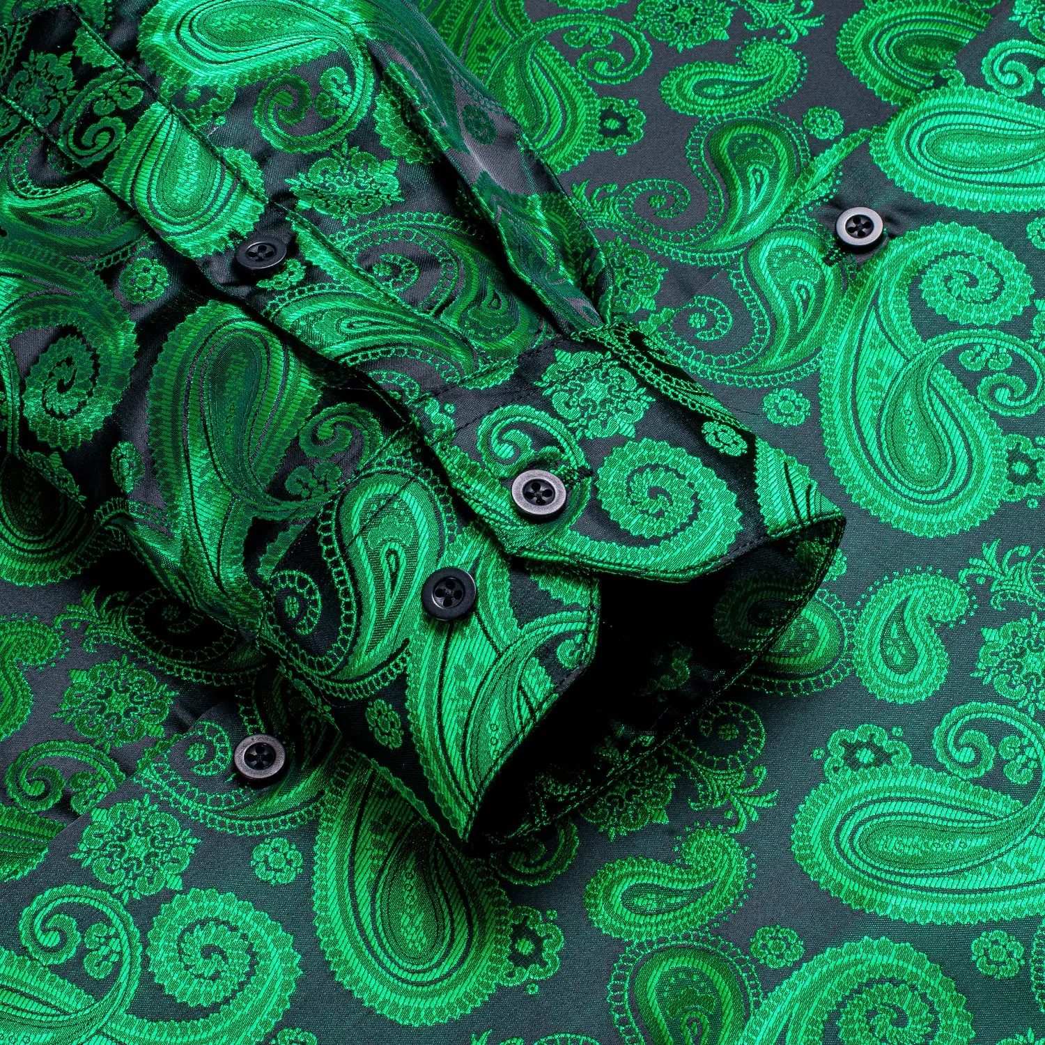Green Paisley Silk Men's Long Sleeve Shirt