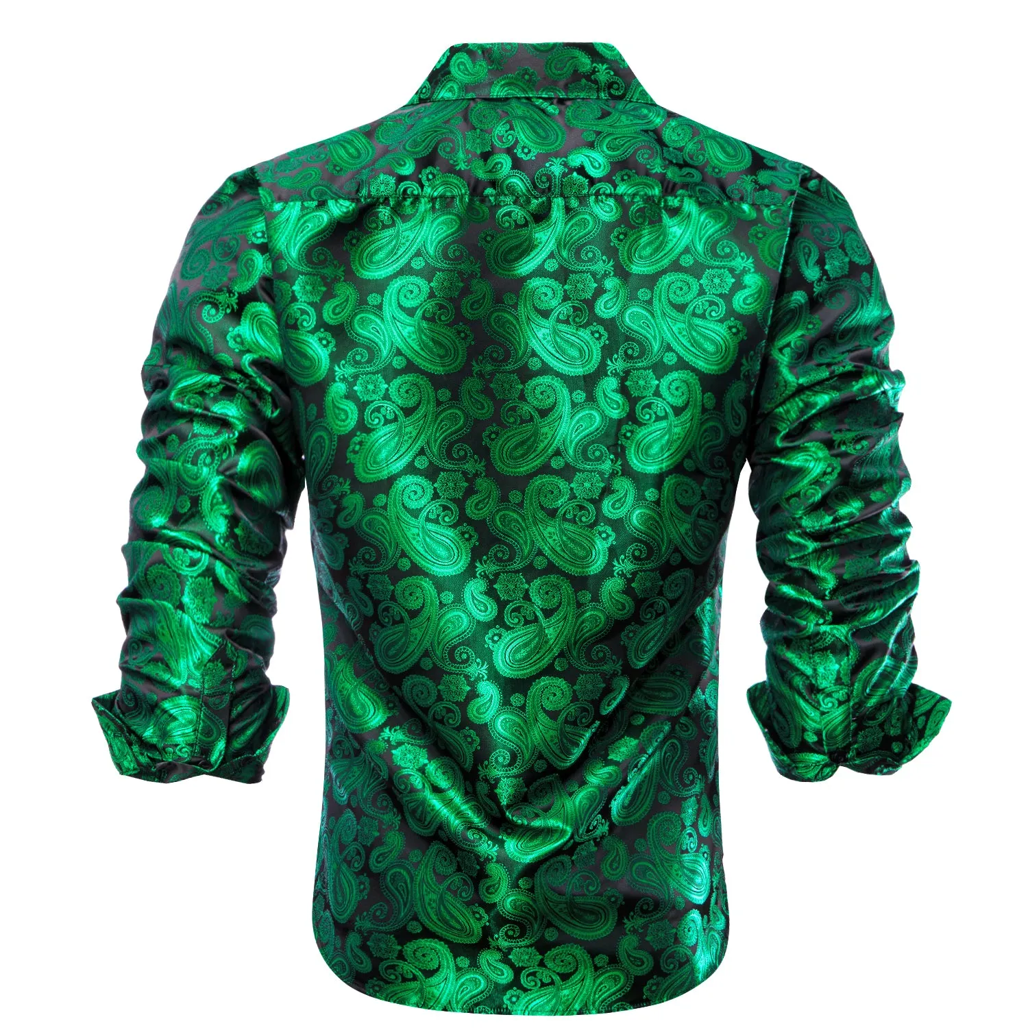 Green Paisley Silk Men's Long Sleeve Shirt