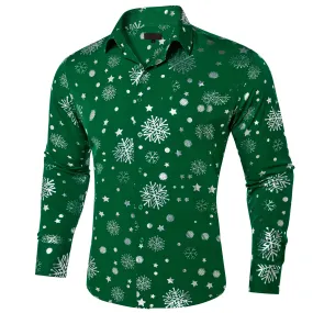 Green White Snowflakes Long Sleeve Shirt Christmas