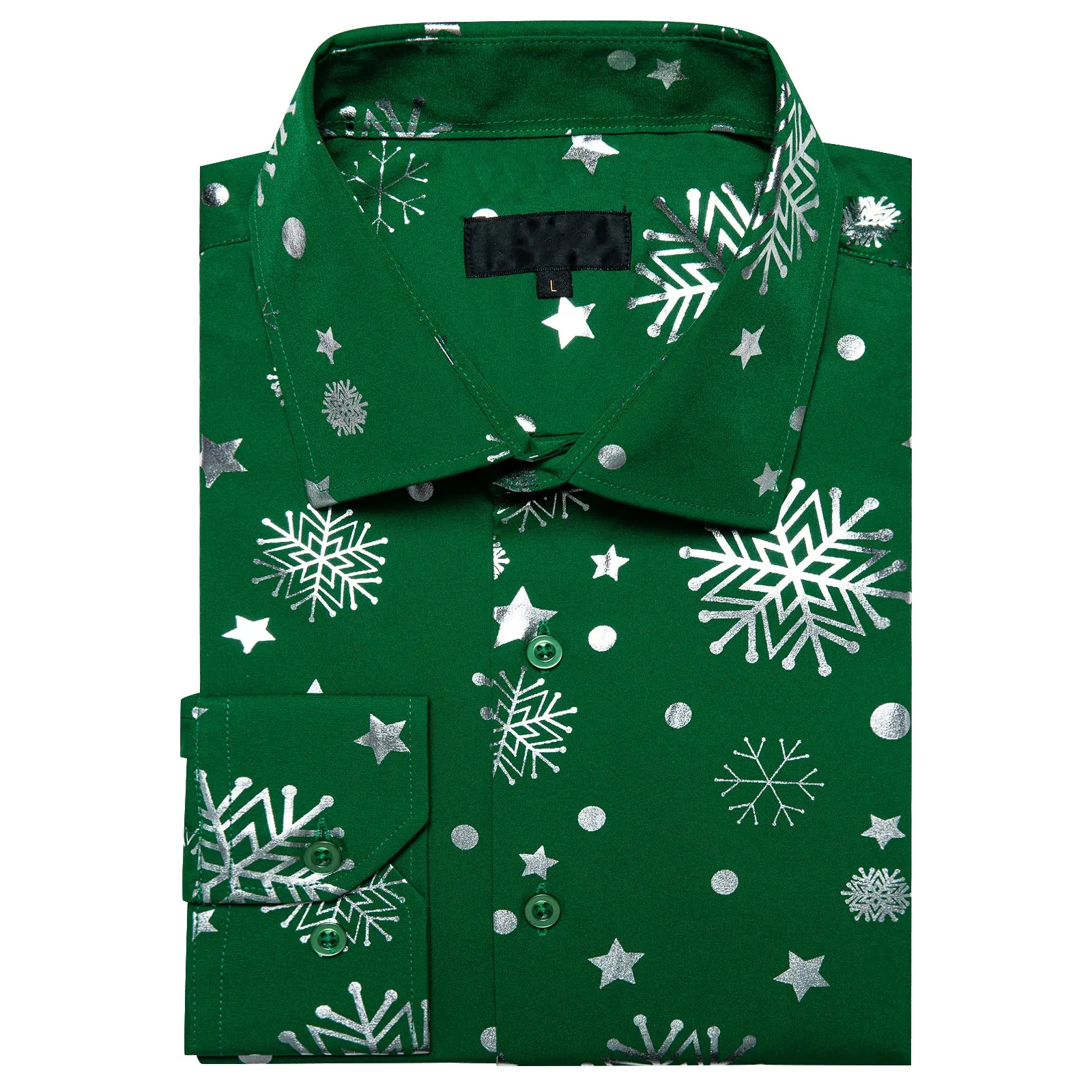 Green White Snowflakes Long Sleeve Shirt Christmas