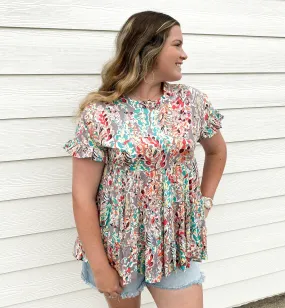 GREY/MAUVE MULTI BABYDOLL  (SMALL THROUGH 3X)