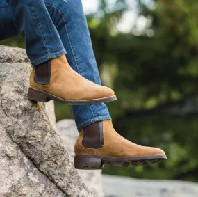 Handmade Men's Ankle High Beige Chelsea Suede Boot