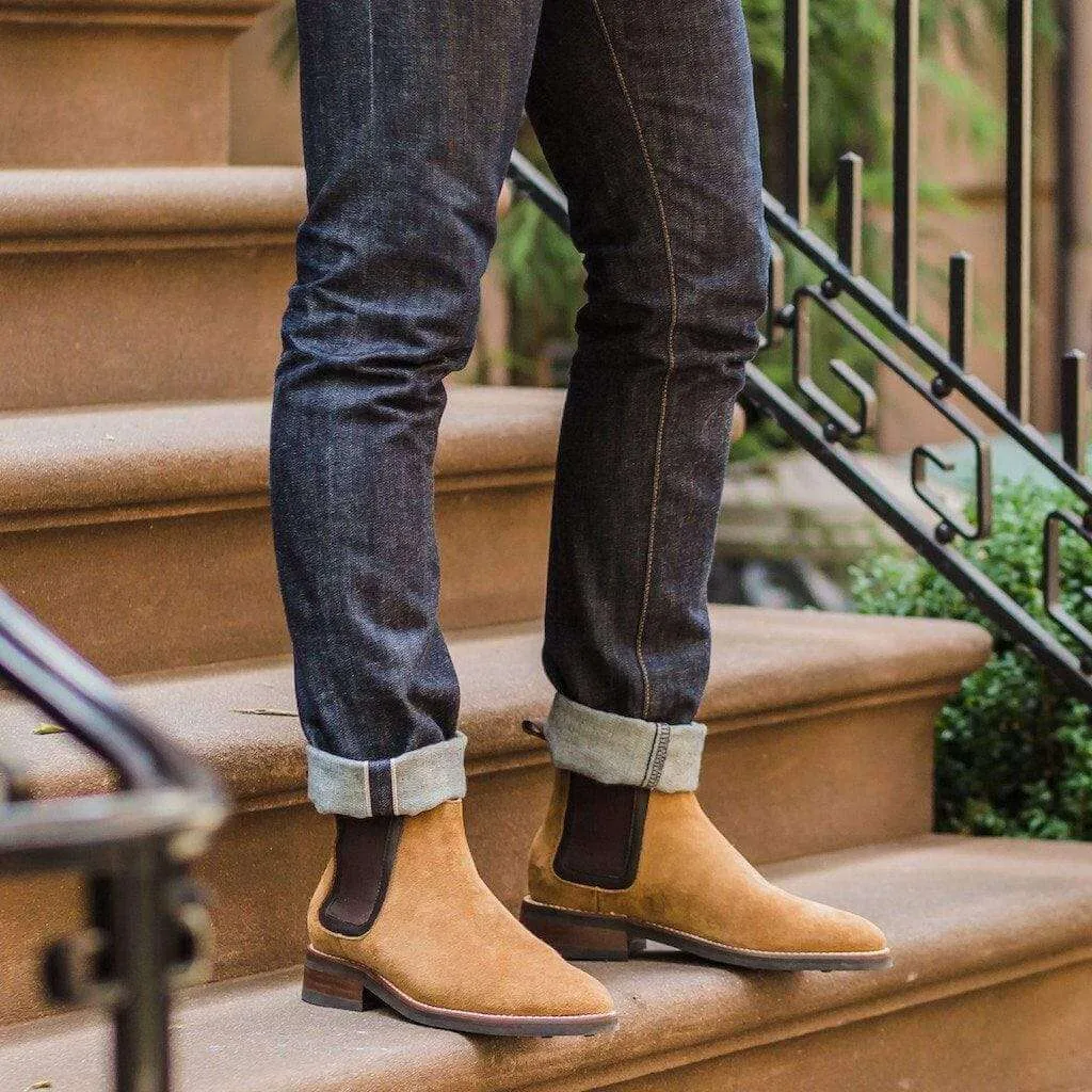 Handmade Men's Ankle High Beige Chelsea Suede Boot