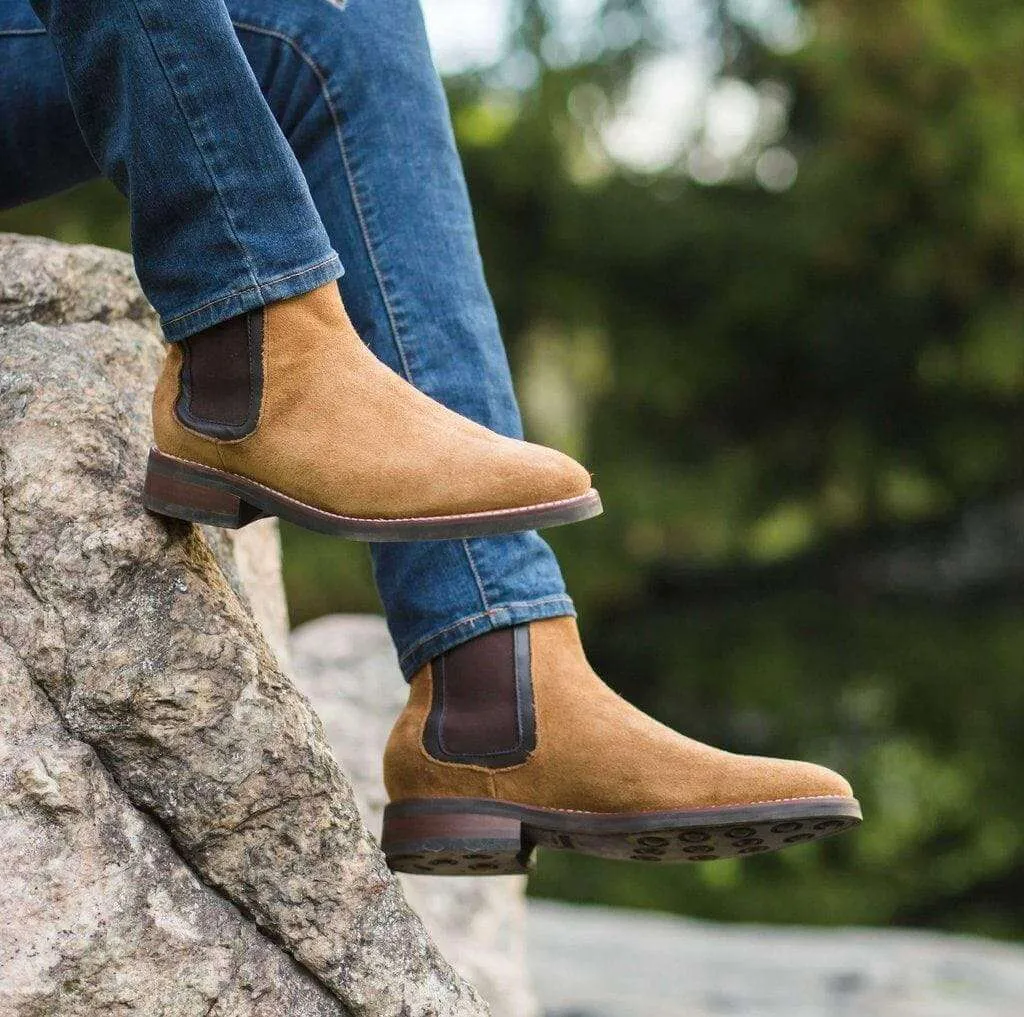 Handmade Men's Ankle High Beige Chelsea Suede Boot