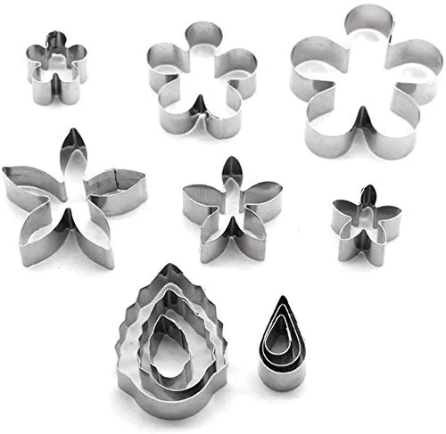 Hari Yoo-Neek- 12 Pcs Small Stainless Steel Flower & Leaf Cookie Cutter Set Fondant Biscuit Cutter Cake Molds DIY Tools