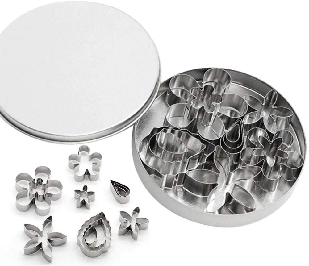 Hari Yoo-Neek- 12 Pcs Small Stainless Steel Flower & Leaf Cookie Cutter Set Fondant Biscuit Cutter Cake Molds DIY Tools