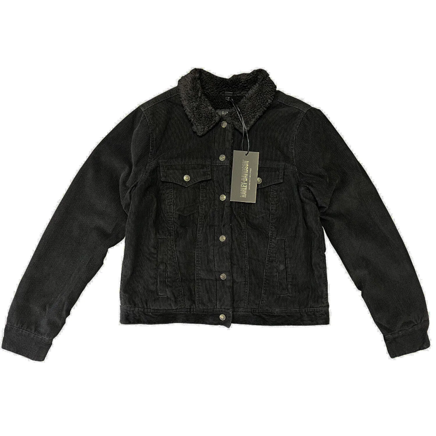 HD Branded Women's Black Jacket Sherpa Lined Corduroy Casual (S24)