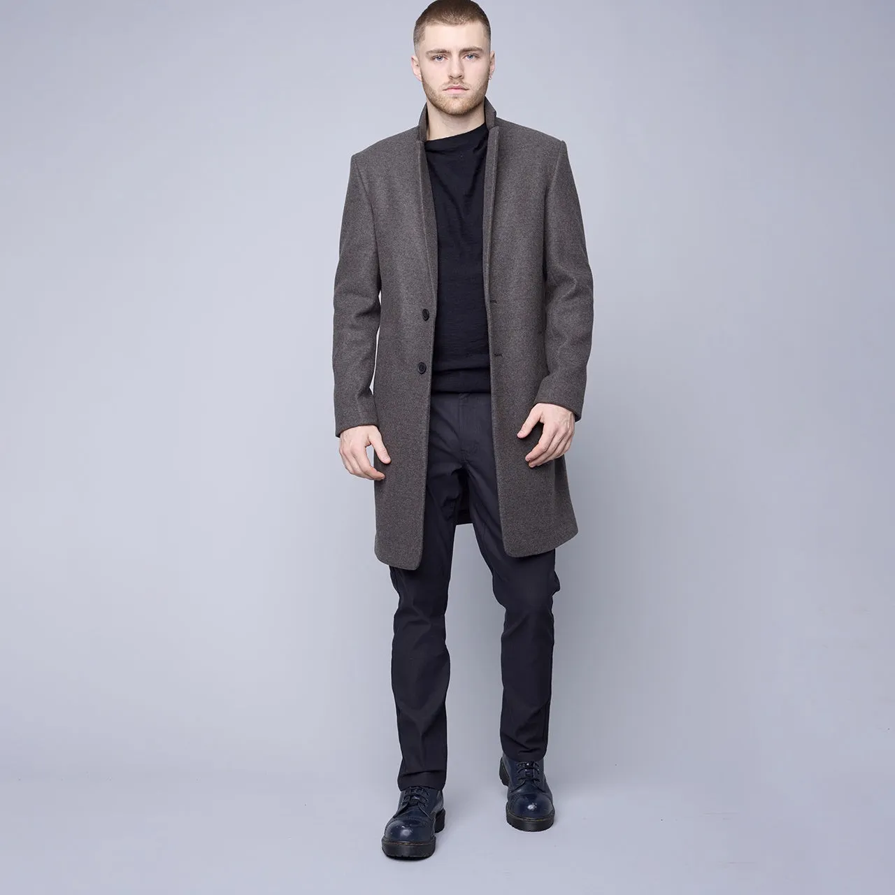 HEDGE MENS L/S WOVEN PEACOAT-DARK MOCHA MELANGE