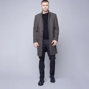 HEDGE MENS L/S WOVEN PEACOAT-DARK MOCHA MELANGE