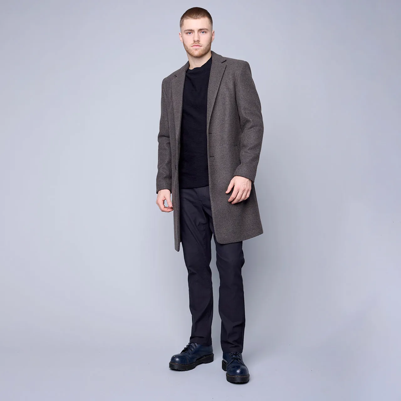 HEDGE MENS L/S WOVEN PEACOAT-DARK MOCHA MELANGE