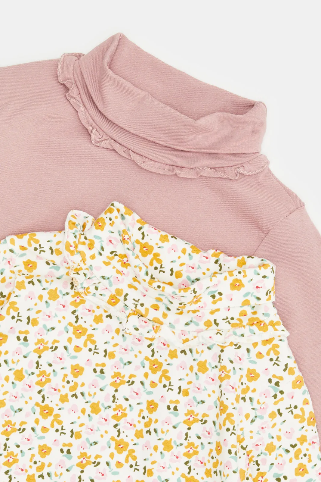 Infant Girls Pink And Ivory Floral All Over Print Casual T-Shirt Set Of (2 Piece)