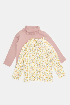 Infant Girls Pink And Ivory Floral All Over Print Casual T-Shirt Set Of (2 Piece)