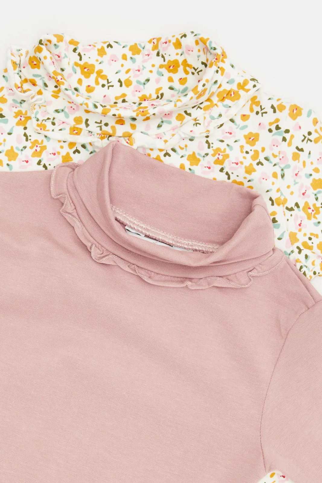 Infant Girls Pink And Ivory Floral All Over Print Casual T-Shirt Set Of (2 Piece)