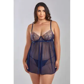 Jennie Cross Dyed Galloon Lace & Mesh Babydoll Navy