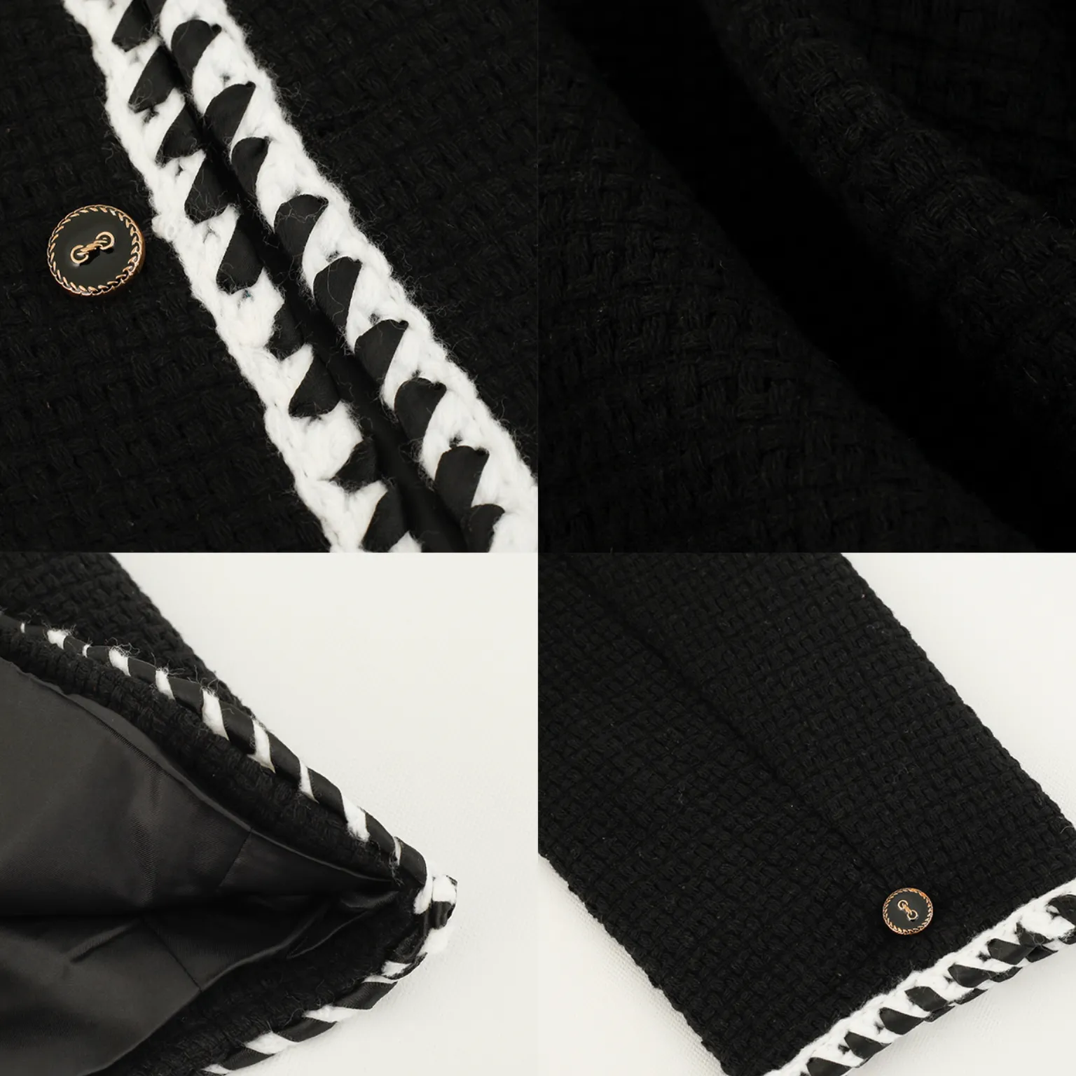 [Korean Style] Black/White O-Neck Tweed Jacket
