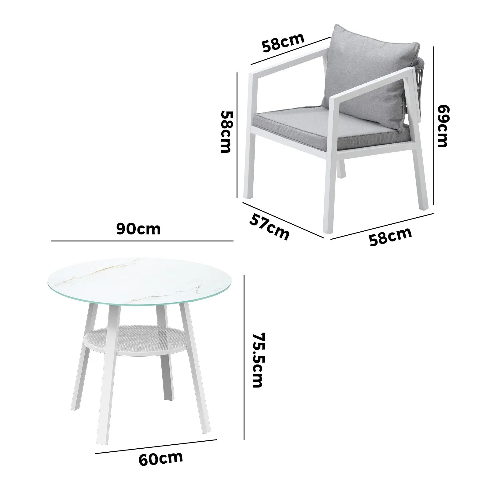 Livsip Outdoor Dining Setting Lounge Chair Patio Furniture Bistro Set 5PCS White