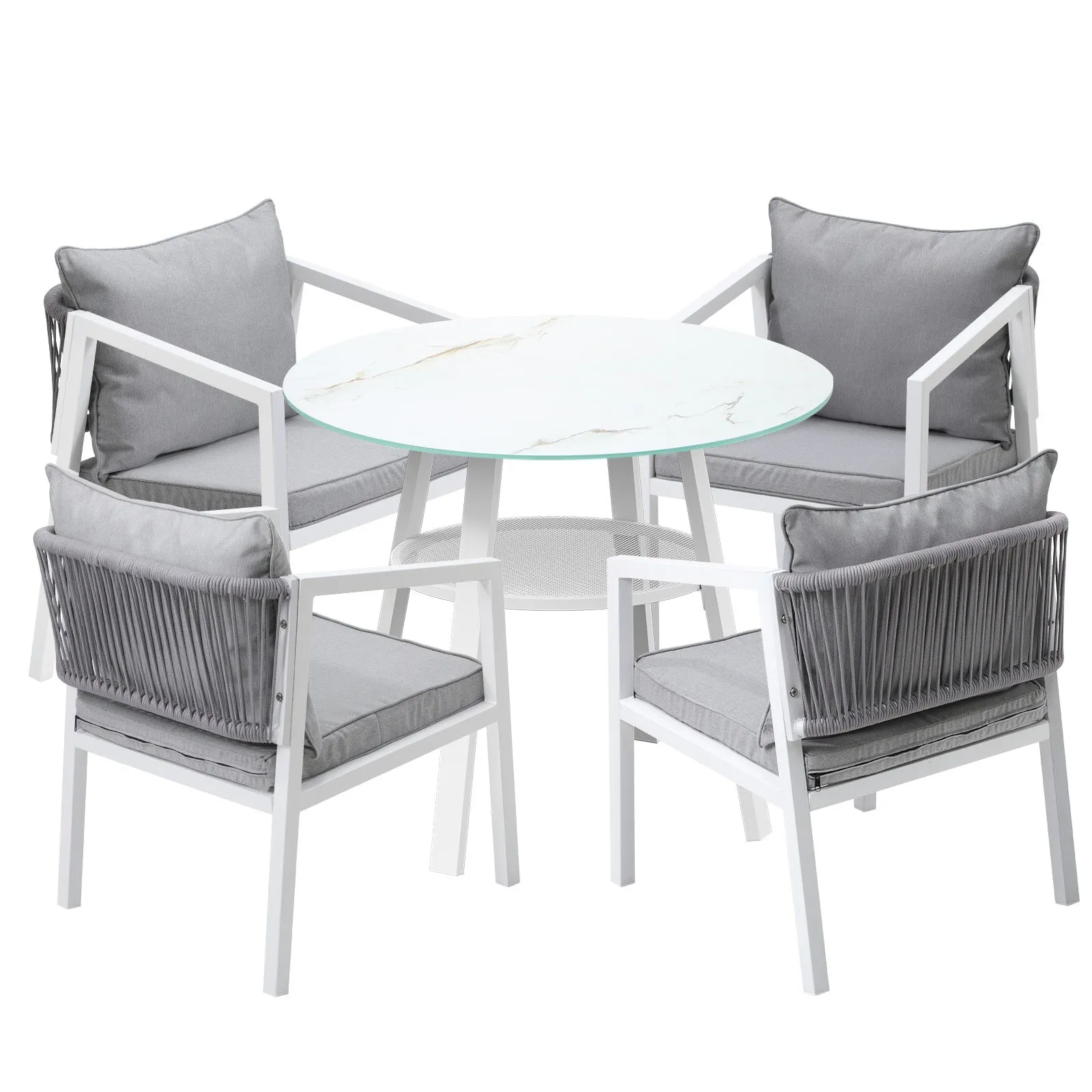 Livsip Outdoor Dining Setting Lounge Chair Patio Furniture Bistro Set 5PCS White