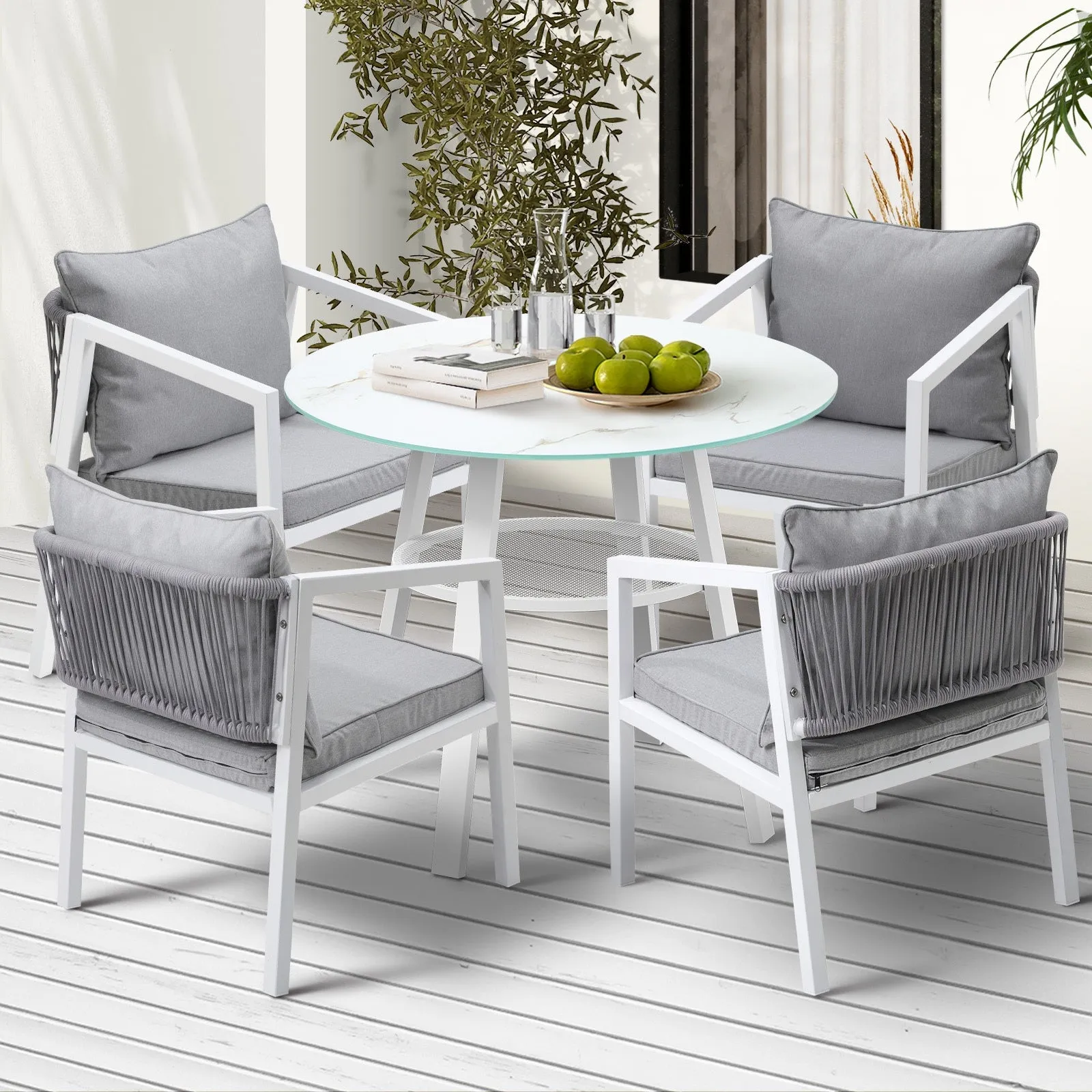 Livsip Outdoor Dining Setting Lounge Chair Patio Furniture Bistro Set 5PCS White