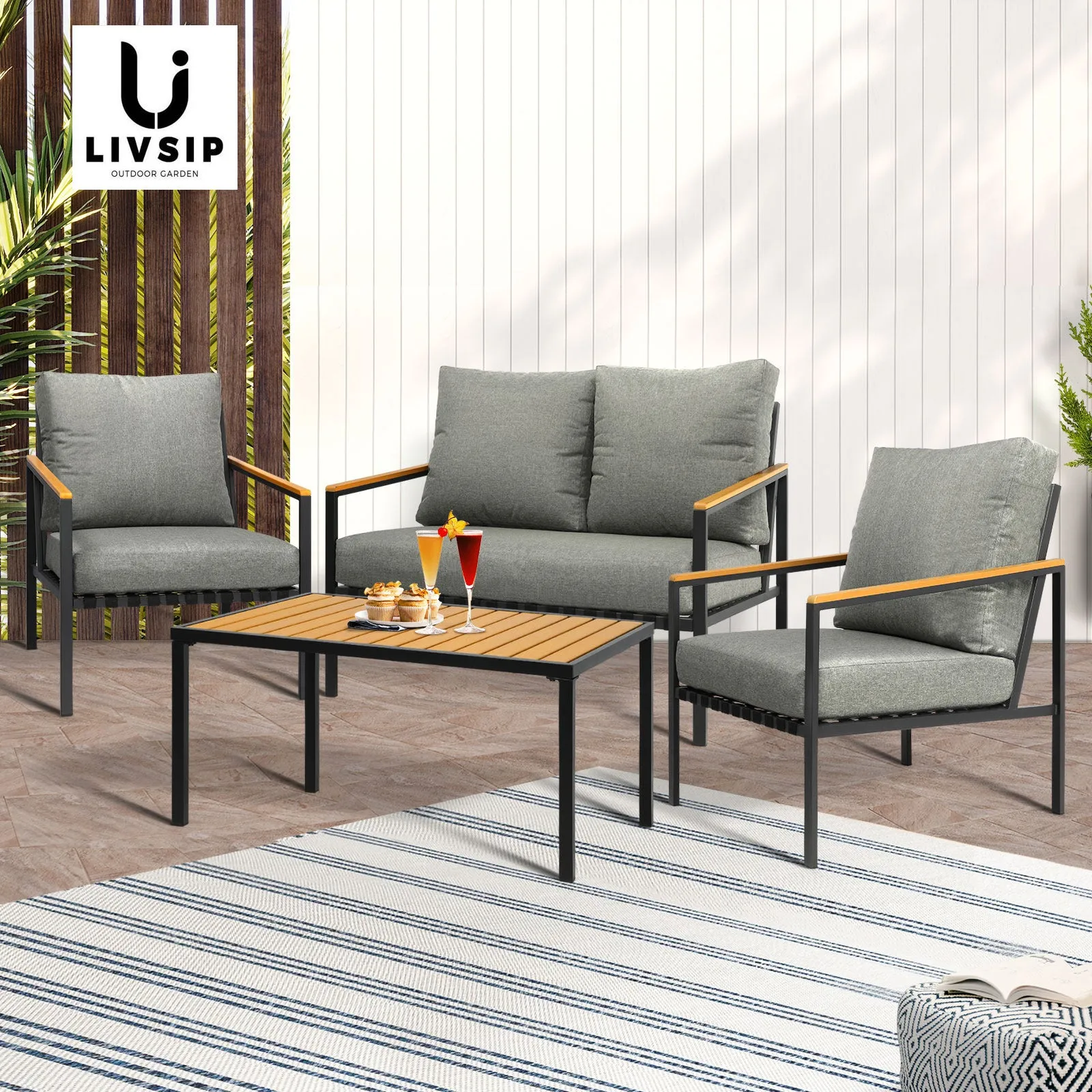 Livsip Outdoor Furniture 4-Piece Setting Bistro Set Dining Chairs Patio Setting