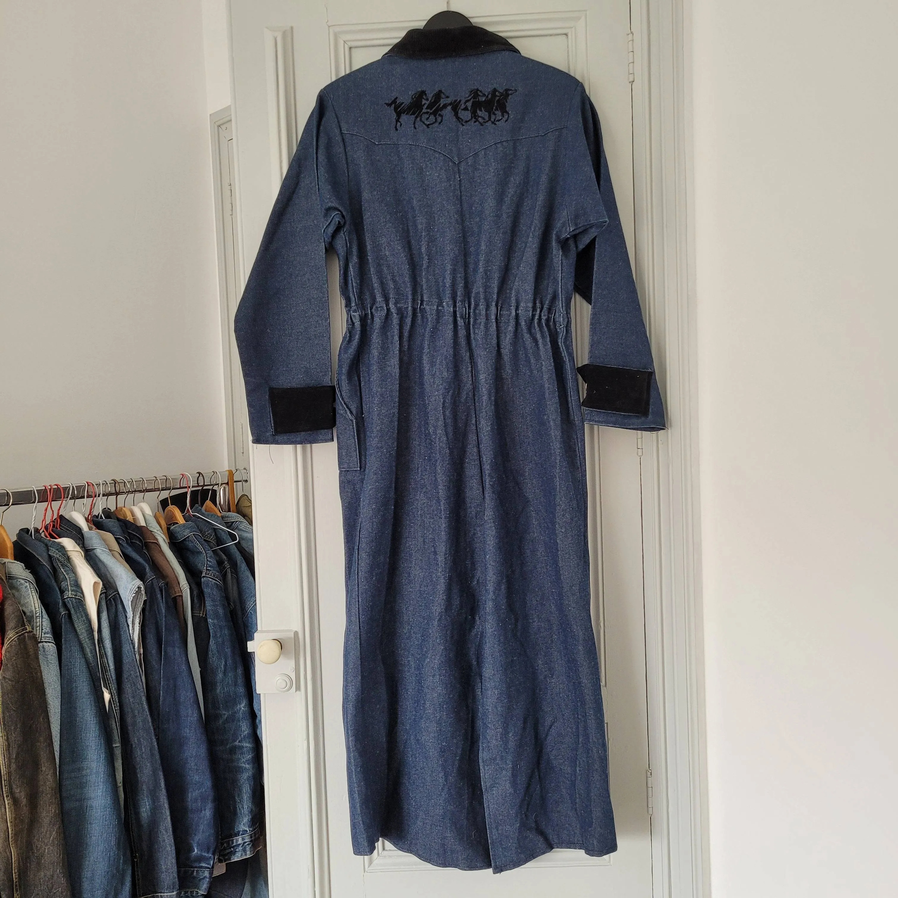 Long rider denim raincoat / impermeable en jean long moto, cavalier