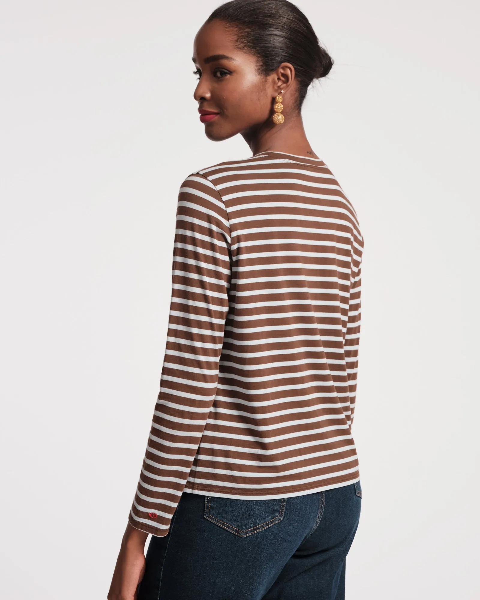 Long Sleeve Striped Tee Shirt Chocolate Light Blue