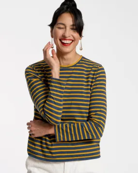 Long Sleeve Striped Tee Shirt Navy Mustard