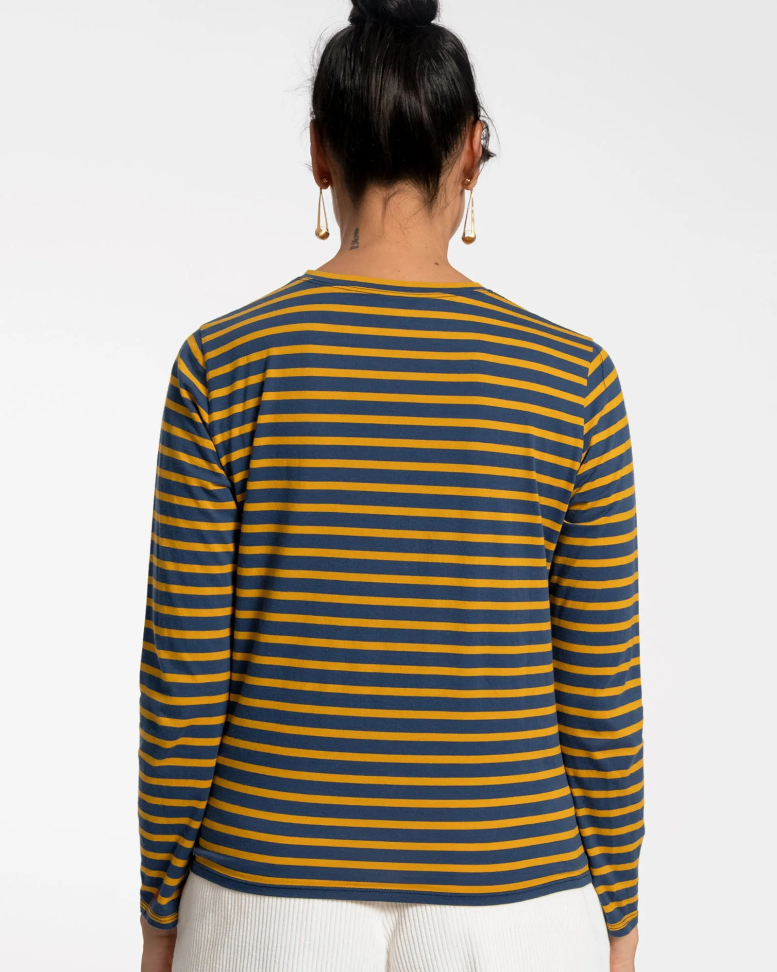 Long Sleeve Striped Tee Shirt Navy Mustard